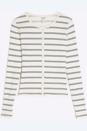 River Island Cream 100% Cotton Ribbed Stripe Button Cardigan AU 18