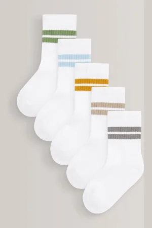 Next White/Neutrals Cushioned Footbed Cotton Rich Ribbed Tipped Socks 5 Pack 12.5-3.5