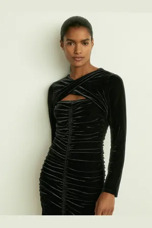 Reiss Sia Petite Velvet Ruched Twist-Front Midi Dress AU 4