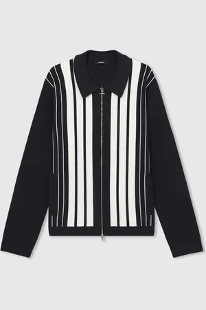 Reiss Ambient Striped Zip Through Knitted Jacket L