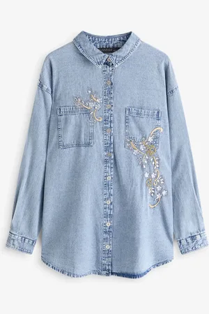 Evans Denim 100% Cotton Shirt With Embellishment AU 22-24
