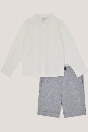 Monsoon Blue Pintuck Shirt and Stripe 100% Cotton Shorts Set 104110cm