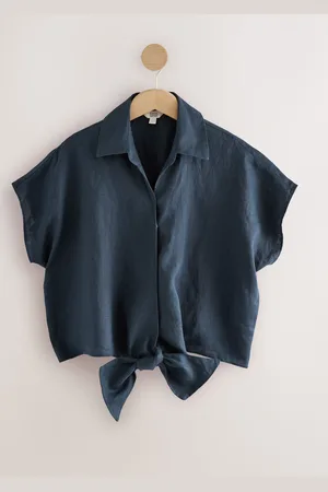 Next 100% Linen Tie Front Short Sleeve Shirt AU 22