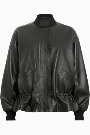 AllSaints AllSaints Black Sofi Leather Bomber Jacket AU 10