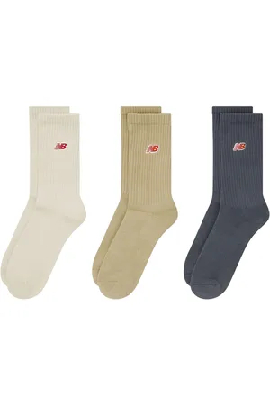 New Balance Cream/Grey/Blue NB Patch Logo Crew Socks 3 Pack large