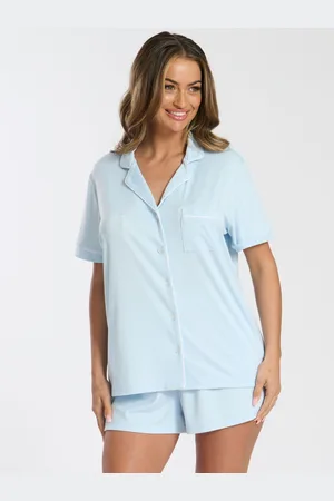 Loungeable Blue Super Soft Jersey Rib Traditional Short Sleeve Set S