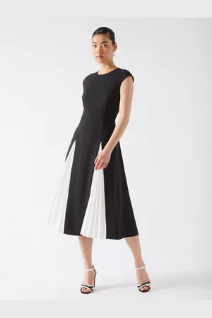 LK Bennett Rise Viscose Blend Pleated Insert Skirt Dress AU 18