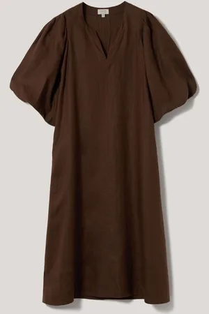 Jigsaw 100% Linen Puff Sleeve Midi Dress 10