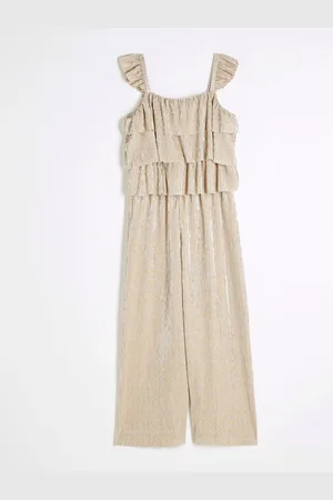 River Island Gold Girls Gold Plisse Ruffle Jumpsuit 7