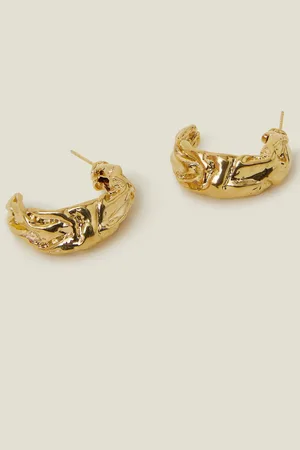 Accessorize Gold Tone 14ct Chunky Molten Hoop Earrings One