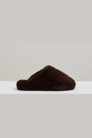 Reiss Chocolate Andrea Faux Fur Slippers S
