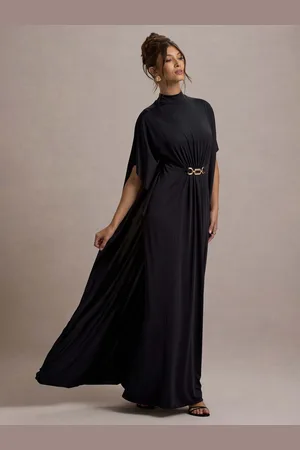 Club L Olessia Belted Gathered Cape-Sleeve Maxi Dress AU 16