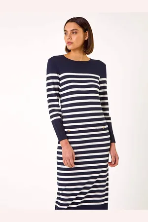 Roman Stripe Print Knit Midi Dress AU 16