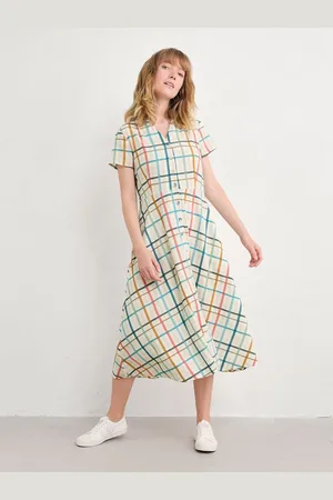 Seasalt Cornwall Carved Wood Midi 100% Linen Dress AU 16