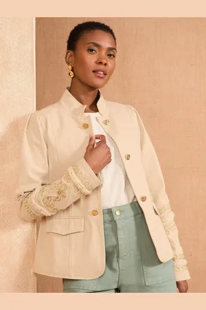 Love & Roses Ecru Cornelli Detail Military Jacket AU 12