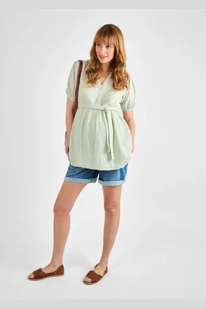 JoJo Maman Bébé Green Short Sleeve Textured Maternity Blouse M