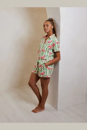 Chelsea Peers Green Flamingo Stripe Short Pyjama Set AU 14