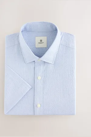 Next Regular Fit Short Sleeve Seersucker Shirt 4XL