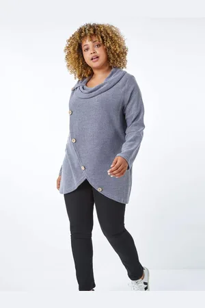 Roman Grey Curve Cowl Neck Button Wrap Top AU 18