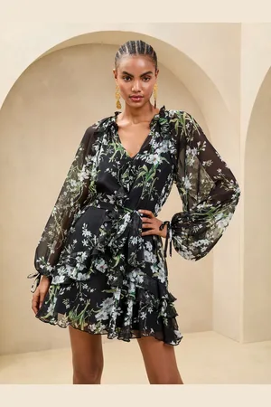 Lipsy London V-Neck Ruffle Mini Shift Dress AU 10