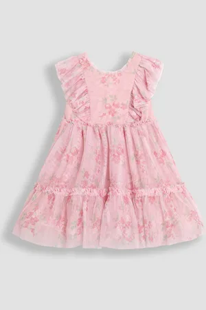 JoJo Maman Bébé Floral Ruffle Shoulder Tiered Tulle Dress 3