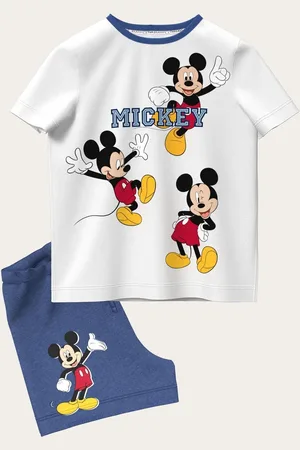 Brand Threads White & Blue Mickey Mouse 100% Cotton Top and Short Set 104110cm
