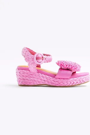 River Island Pink Girls Raffia Pom Wedges uk13eu32