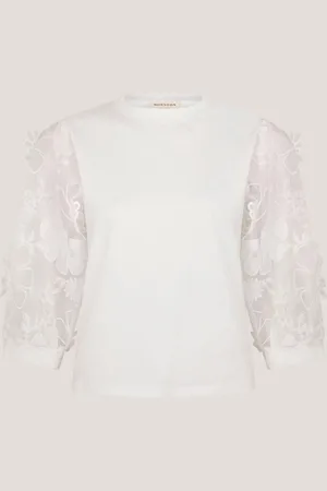 Monsoon Fi Floral Print Sheer-Sleeve Top L