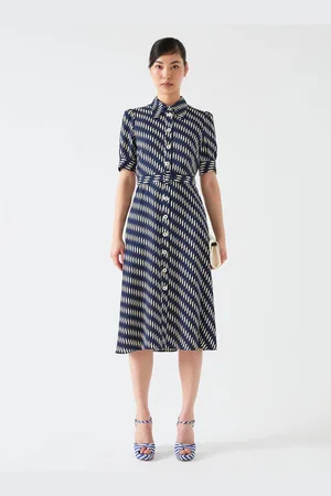 LK Bennett Valerie Spring Viscose Printed Viscose Shirt Dress With Belt AU 14
