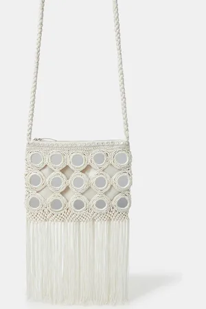 Accessorize Cream Mirror Fringe Cross-Body Bag one