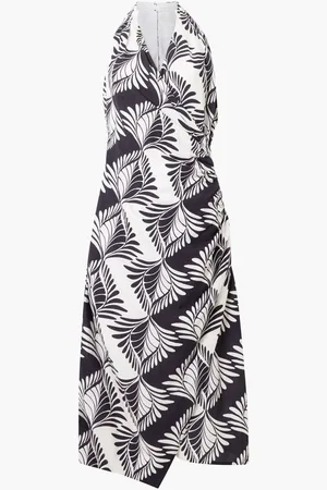 French Connection Ariette Linen Blend Crossword Midi Dress AU 14