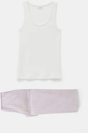 Hush Puppies Purple 100% Cotton Poplin Stripe Vest Pyjamas Set M Reg