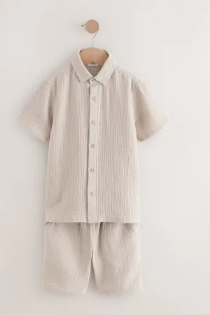 Next 100% Cotton Short Sleeves Textured Shirt and Short Set (3-16yrs) 9 Years (134cm)