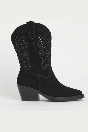 Simply Be Black Extra Wide Fit Laser Pattern Mid Calf Western Boots AU 8 (EU 39)