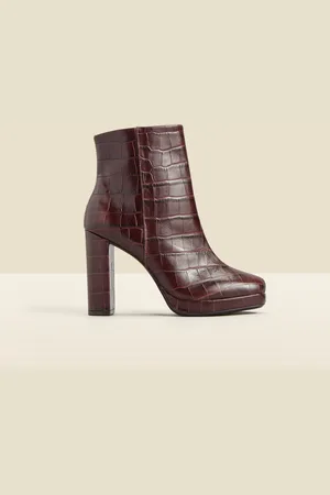Sosandar Brown Croc Effect Leather Block Heel Platform Ankle Boots AU 8 (EU 39)