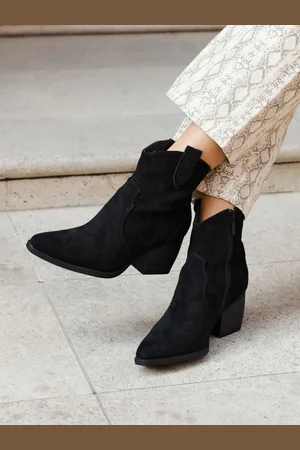 Linzi Black Suede Jessie Faux Suede Western Ankle Boots AU 8 (EU 39)