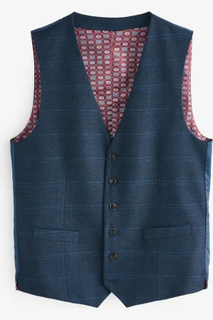 Skopes Blue Single Breasted Hewes Navy Blue Check Suit Waistcoat 40 R