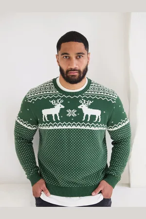 The Little Tailor Mens Christmas 100% Cotton Reindeer Fairisle Pattern Jumper XL