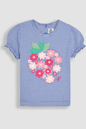 JoJo Maman Bébé Cornflower Blue Strawberry Applique Puff Sleeve T-Shirt 6