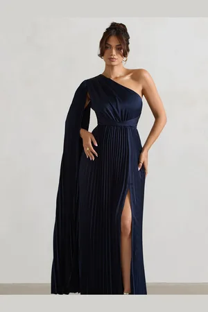 Club L My Vision Plisse Asymmetric Split Maxi Dress With Cape Sleeve AU 8