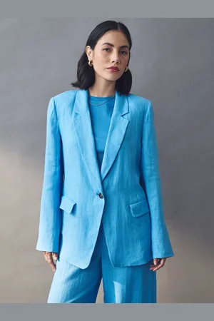 MARELLA Emme Marella Blue 100% Linen Orata Jacket AU 14