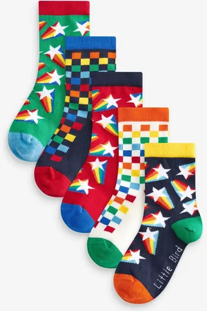 Little Bird Multi Star and Checkerboard Socks 5 Pack 6-8.5 Jnr