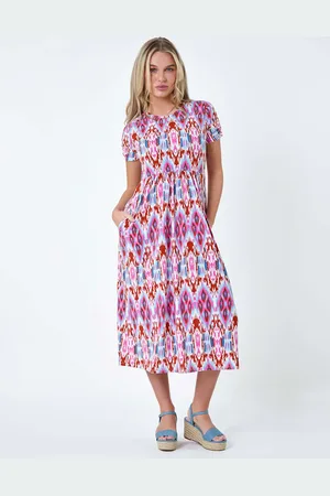 Roman Patterned Print Stretch Pocket Midi Dress AU 8