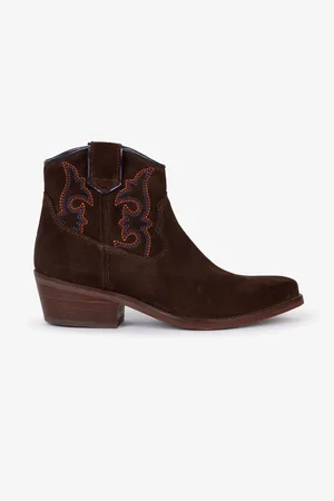 PENELOPE CHILVERS Cassidy Suede Embroidered Brown Boots AU 8 (EU 39)