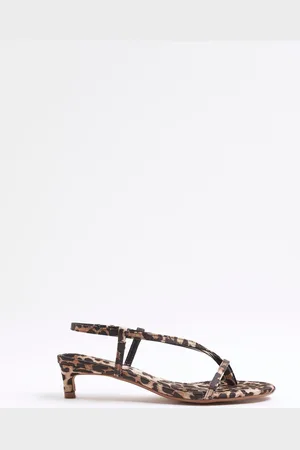 River Island Brown Leopard Print Strappy Toe Thong Heeled Sandals AU 9 (EU 40)