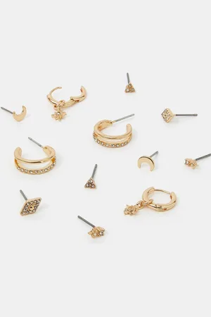 Accessorize Gold Tone Starry Night Stud and Hoop Earrings 6 Pack One