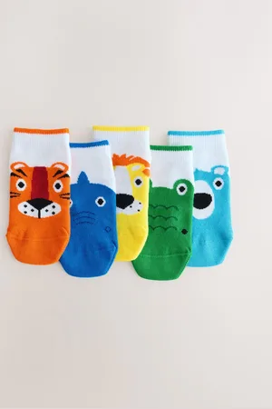 Next White Bright Animals Cotton Rich Trainer Socks 5 Pack 6-8.5 Jnr