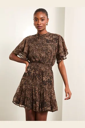 Lipsy London Petite Animal Printed Short Sleeve Mini Dress AU 12
