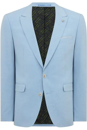 Remus Light Blue Tapered Fit Linen-Blend Suit Jacket 40