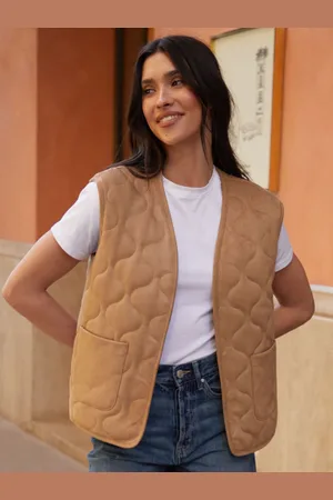 Threadbare Brown Suedette Onion Quilted Gilet AU 12